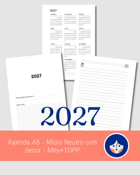 Agenda A5 - Miolo Neutro sem decor - Mês+1DPP