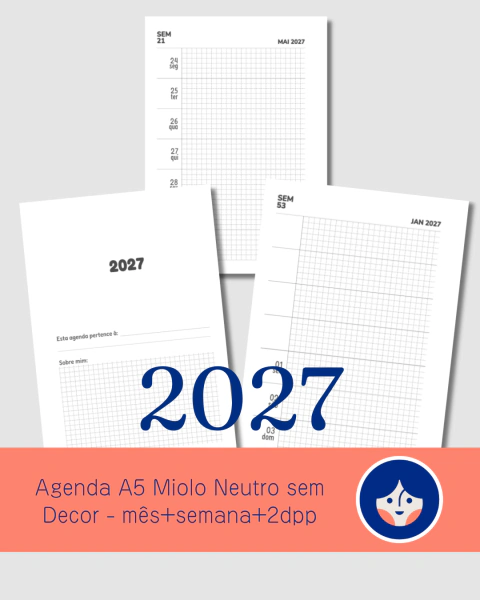 Agenda A5 2027 — Miolo Neutro sem Decor | Mês + Semana + 2DPP