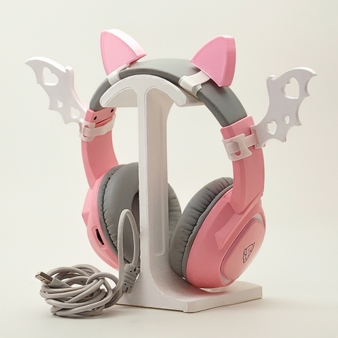 Orelha de Gato para Fone de Ouvido + Asinhas Kit Gamer Rosa Acessório para headset Neko cosplay