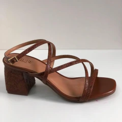 Sandália Salto Bloco Allure Snake Marrom - Allure