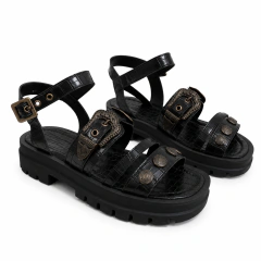 Sandália Flatform Allure Preta Croco - loja online