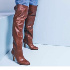 Bota de Salto Alto de Couro Café Over the Knee - comprar online