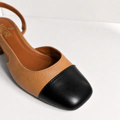 Imagem do Slingback Allure Preto e Palha – Salto 5 cm