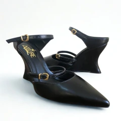 Scarpin Allure Salto Anabela Escultural Preto - loja online