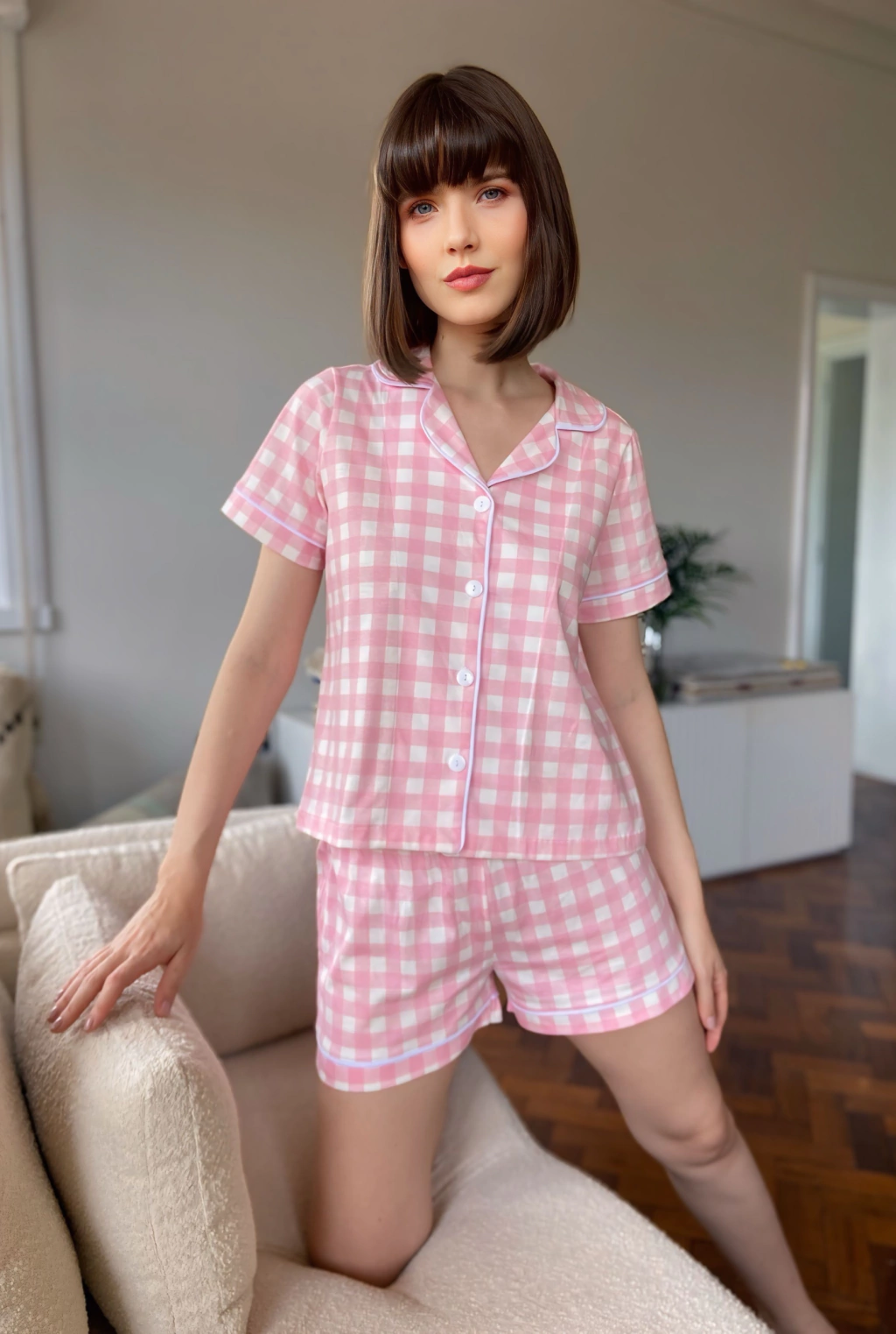 PIJAMA DE ALGODÃO CASAQUETO COM SHORT CECÍLIA