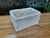 CANASTO BLANCO RECTANGULAR CON TELA NATURAL CHICO
