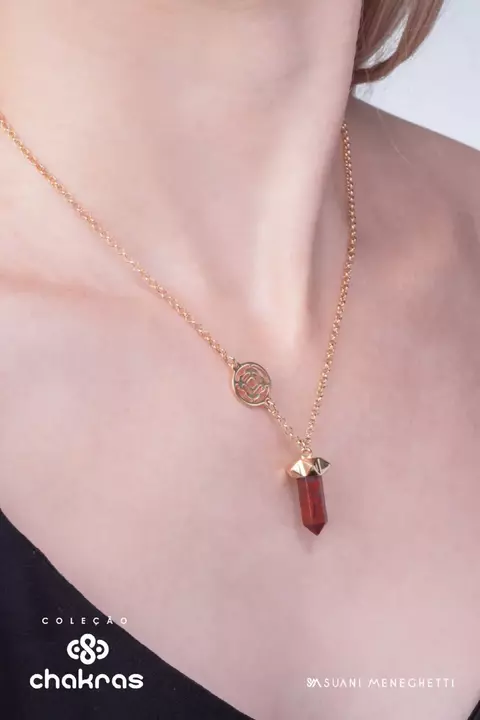 Colar Chakra Básico Banhado a Ouro com Pedra Jaspe Vermelha