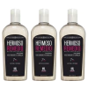 Kit de tres botellas de champú Hermoso Remedio, formulado para el crecimiento del cabello y la prevención de la caída, con ingredientes como biotina y colágeno.