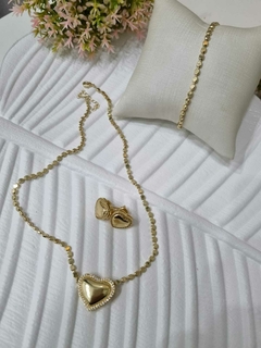 Conjunto coração cravejado - comprar online