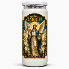 Velón Arcángel San Gabriel 7 Días En Frasco De Vidrio 15x7 Blanca