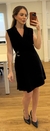 Vestido Transpassado Preto tipo Blazer com Plissado e Fivela Lateral