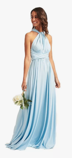 Vestido longo, várias formas de uso - Azul Claro - loja online