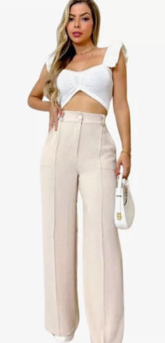Calça Pantalona Duna, Com Botão Frontal E Bolsos Laterais