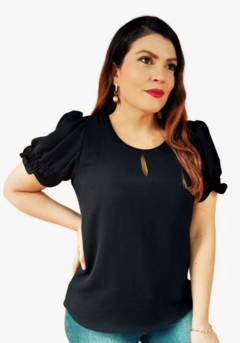 Blusa Manga Bufante Princesa Social Feminina Preta - comprar online