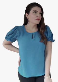 Blusa Manga Bufante Princesa Social Feminina - Azul-Celeste - comprar online