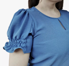 Blusa Manga Bufante Princesa Social Feminina - Azul-Celeste na internet