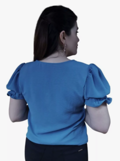 Blusa Manga Bufante Princesa Social Feminina - Azul-Celeste - Estilo Márcia