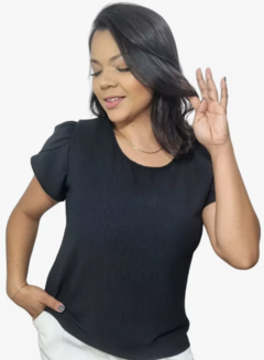 Blusa Feminina Manga Princesa Crepe Aurora - Preto - Estilo Márcia