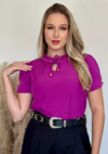 Blusa Feminina Moda Social Executiva Manga Curta - Fúcsia - comprar online