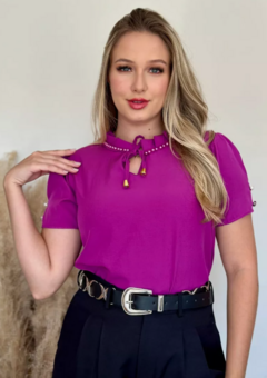 Blusa Feminina Moda Social Executiva Manga Curta - Fúcsia - comprar online