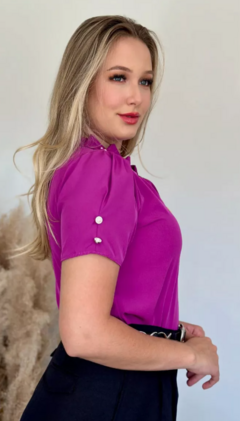 Blusa Feminina Moda Social Executiva Manga Curta - Fúcsia - Estilo Márcia