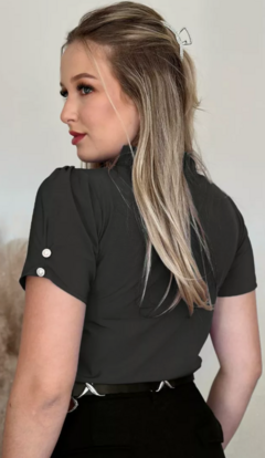 Blusa Feminina Moda Social Executiva Manga Curta - Preto na internet