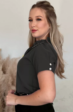 Blusa Feminina Moda Social Executiva Manga Curta - Preto - Estilo Márcia