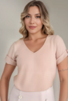 Blusa Feminina Social Duna Decote V Manga Curta- Nude - comprar online
