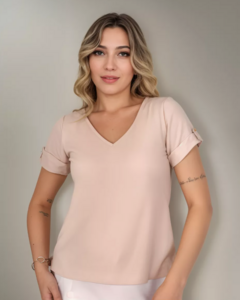 Blusa Feminina Social Duna Decote V Manga Curta- Nude - loja online