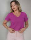 Blusa Feminina Social Duna Decote V Manga Curta - Fúcsia - comprar online