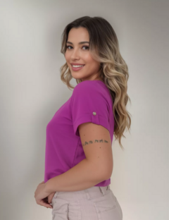 Blusa Feminina Social Duna Decote V Manga Curta - Fúcsia na internet