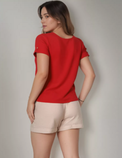 Blusa Feminina Social Duna Decote V Manga Curta - Vermelha - Estilo Márcia