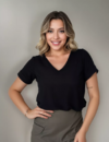 Blusa Feminina Social Duna Decote V Manga Curta - Preta - comprar online