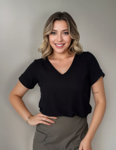 Blusa Feminina Social Duna Decote V Manga Curta - Preta - comprar online