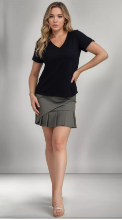 Blusa Feminina Social Duna Decote V Manga Curta - Preta - Estilo Márcia