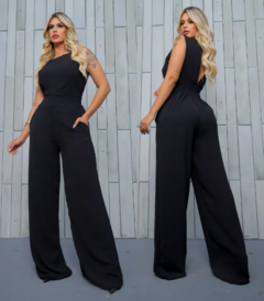 Macacão Feminino Longo Regata Duna Linha Premium - Preto - Estilo Márcia