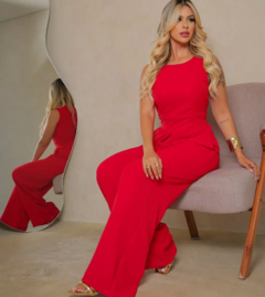 Macacão Feminino Longo Regata Duna Linha Premium - Vermelho - Estilo Márcia