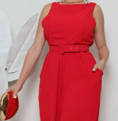 Macacão Pantalona Com Cinto E Alças Largas - Vermelho na internet