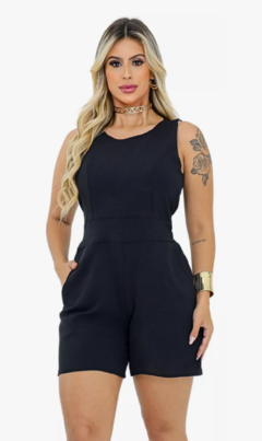 Macaquinho Feminino Duna Com Bolsos Moda Verão - Preto - Estilo Márcia