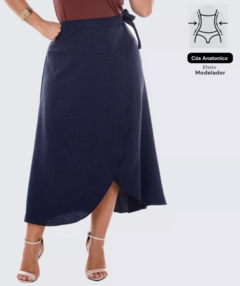 Saia Longa Transpassada Envelope Godê Midi Crepe - comprar online