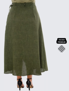 Imagem do Saia Longa Transpassada Envelope Godê Midi Crepe