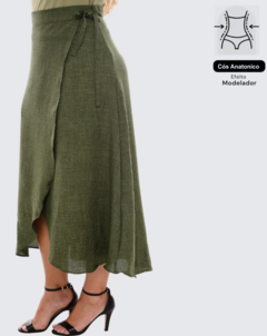 Saia Longa Transpassada Envelope Godê Midi Crepe