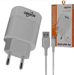 Carregador de Celular 5.1A com 2 Portas USB e Cabo V8 OBERON - OR-IC022/M