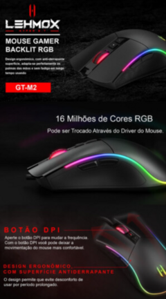 Mouse Gamer 6400 DPI Led RGB com Fio e Driver LEHMOX - GT-M2 - loja online