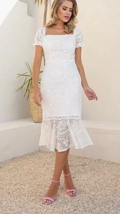 Vestido Tule Bordado Branco