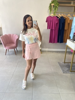 Short Saia em Linho Rosa Claro - comprar online