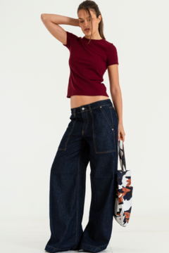 Wide leg rigido Tiro Medio c/bolsillo plaque (REINA) - comprar online