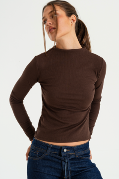 Remera manga larga con cuello alto integrado. Morley elastizado (JASPE) - tienda online
