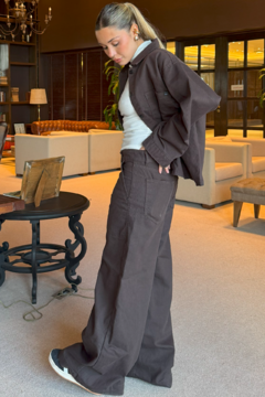 Wide leg rigido semi corderoy Tiro Medio Chocolate (LATE) - comprar online