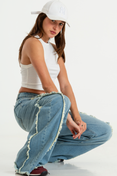 Imagen de Wide leg rigido Tiro Bajo Con Recortes Con Forma Desflecado (SUSAN)